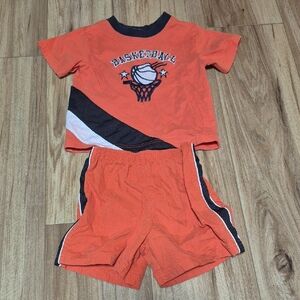 Miniwear Orange Basketball Tee and Shorts Set 24M
